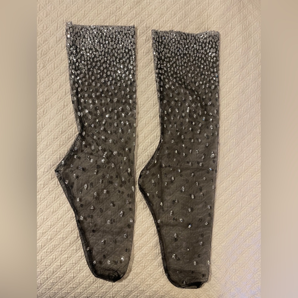 Lirika matoshi like new never used tulle glitter socks stockings black silver